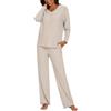 Heersan Pigiama Donna Invernale Due Pezzi Manica Lunga Pantaloni Lunghi Casual Scollo a V Top Elastico in Vita Pantaloni A Gamba Larga con Tasca Completi Tuta Abbigliamento per La Casa