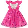 LUVCES Bambina Ragazze Vestito da Principessa Casual Manica Corta con Volant Tutu Abiti Motivo Floreale Vestiti in Tulle con Paillettes per Bambini Paillettes a Farfalla 4-5 Anni