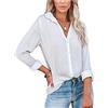 Famulily Camicetta da donna, elegante, scollo a V, a maniche lunghe, classica, tinta unita, senza stiratura, con bottoni, #1: bianco, S