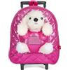 PERLETTI Zaino Trolley Bambina con Barboncino Peluche Estraibile - Zainetto Bimba Bimbo Morbido Rosa - Zaino Asilo da Viaggio Regalo Bambino 3 4 5 6 Anni Carrello Removibile - Dimensioni 32x28x11cm