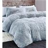 LS HOME Laura Secret Set copripiumino in morbido pile a pelo lungo, federa per cuscino, morbido pile in finta pelliccia (argento, singolo)