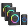 TECKNET Campanello Senza Fili Impermeabile IP65(1 Trasmettitore e 3 Ricevitore), Portata 400M, 5 Livelli Volume 60 Melodie, RGB Campanello Wireless Esterno, Nero