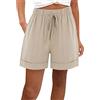 Generic Pantaloncini Casual da donna in cotone a vita alta pantaloni casual da tasca gamba dritta pantaloni sportivi moda pantaloncini da bagno da donna, Beige, XL