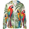 VTCTOASY Giacca con cappuccio a maniche lunghe con cerniera con stampa di piante tropicali e pappagalli, con tasche, per uomo e donna, Nero, L