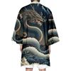 DAYKET Vestaglia da Uomo, Accappatoio Kimono Leggero, Taglie Forti, Indumenti da Notte Giapponesi con Drago Stampato,Blue-XL