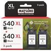 Matsuro PG-540 XL Nero Cartuccia d'inchiostro Sostituzione per Canon PG-540 XL con Chip Compatibile con Canon Pixma TS5150 TS5151 MG3650 MG3650S MG3600 MG4250 MX475 MG3250 MG3550 (2x Nero XL)