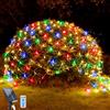 WoskjXas Luci a Rete LED Solari, 96 LEDs Catene Luminose, 8 Modalità, 1,5 m x 1,5 m Rete di Luci Natale per Giardino, Telecomando, Impermeabili - Decor per Recinzione Natale (1.5M*1.5M, Colorato)