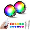 da LIGHT Set di 2 luci LED da incasso RGBW con telecomando, senza fili, luci per armadio con batteria, illuminazione regolabile per armadio, colore nero, per scale, vetrine, armadietti e cucine