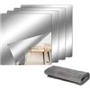 Kiuiom Acrilico Flessibile Specchi Adesivi, Specchio da Armadio Interno,Specchio Adesivo Non Vetro, Specchio da Parete Autoadesivo, 4PCS 20x20cmx2mm Specchio Autoadesivo Specchio Senza Cornice Autoadesivo