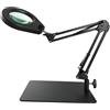 Beyamz - Lampada di Ingrandimento con Base e Morsetto, Lente Illuminata 105 mm 5x, Luce Regolabile (5 Colori, 10 Livelli, 790 LM), Braccio Orientabile Regolabile - Mani Libere per Lavori di Precisione