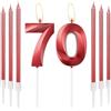 mciskin Candele per il 70° compleanno in rosso - Design 3D numero 70, candela per torta con set di 6 candele lunghe e sottili, topper per torta rosso per decorazioni di compleanno per donne, forniture