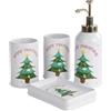Santentre Set Accessori Bagno Completo Natalizi 4 Pezzi - Dispenser di Sapone, Porta Spazzolino, Bicchiere, Porta Sapone, Ceramica, Decorazione Accessori Bagno, Albero di Natale