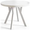 AlpiMeble Tavolo rotondo per sala da pranzo OVO, tavolo allungabile, diametro da 80 cm a 130 cm, colore bianco, con gambe in legno di colore bianco