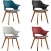 HJhomeheart Set di 4 Sedie da Pranzo, Gambe in Legno Massello, Sedie da Ufficio con braccioli, Sedie in Tessuto, Bianco+Nero+Blu lago+Rosso