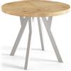 AlpiMeble Tavolo rotondo per sala da pranzo OVO, tavolo allungabile, diametro: 110 cm a 210 cm, tavolo da soggiorno colore: Lancelot, con gambe in legno di colore bianco