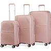 British traveller Hartschale Koffer Trolley PP Handgepäck Reisekoffer mit 4 Spinnerräder Rollkoffer TSA-Schloß Teleskopgriff Valigia, Nude, Set di 3, Valigia rigida
