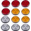 BEIJISTAR Kit Riflettore per Rimorchio, 4 Rosso Catarifrangente, 4 Giallo Catarifrangente, 4 Bianco Catarifrangente, Catarifrangente Autoadesivo Tondi, per Camion Rimorchio RV Caravan