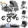 GLOKID Passeggino 3 in 1，Passeggino Canne，Trio，Con Seggiolino Accessori，Adattatori universali，Passeggino per bambini fino a 25 kg，4 ruote con ammortizzatori，navicella，grandi ruote (530 Grigio)