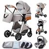 YAZOCO Passeggino Trio 3 in 1 Carrozzina Ovetto Pieghevole Set Viaggi Passeggino Neonato Sedili Parapiedi Zanzariere Carrozzina Multifunzionale (4 Grigio argento)