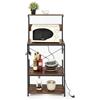 FurnitureR Vertical Shelf with Power Strip, 3-Tier Storage Cabinet, Microwave Stand, Living Room Organiser Station with 2-Socket and 6 S-Hooks, Industrial Rustic Brown, Metal Frame, 60 x 42 x 129 cm