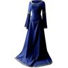 Generic Vestito medievale da donna Fit irregolare manica lunga Cosplay Maxi abito da donna abiti casual gonne, Blu, XL