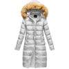Beokeuioe Cappotto invernale da donna, caldo, trapuntato, lungo, con cappuccio rimovibile e colletto in pelliccia sintetica imbottita, piumino trapuntato, giacca per attività all'aria aperta, argento,