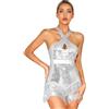 TiaoBug Abito da Ballo Donna Latino Americano Tango Nappe Paillettes Leotards Vestito Pattinaggio Artistico Senza Maniche Costume da Danza Moderna Samba Salsa Jazz Dancewear Argento XL