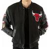 Suiting Style Chicago Basketball Black Wool With Leather & Faux Leather Bomber Jacket - Bulls Varsity Letterman Giacca da uomo, Nero , XXXL