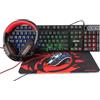 Tusuny Ultron Hawk - Set tastiera per gaming 4 in 1 PC Pack Combo - Tastiera retroilluminata RGB [QWERTZ DE Layout] e mouse [fino a 6400 DPI], cuffie da gioco e tappetino per mouse - per PC, Xbox, PS4