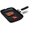 briebe Black Titanium Grill Steakhouse Strisce, Induzione, Antiaderente Titanio, Padella Ferro da stiro, 34 x 24 cm, Alluminio pressofuso senza PFOA, Manico pieghevole, adatto piano cottura, gas