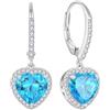 FJ Orecchini Pendenti Cuore Argento 925 Halo Solitario Acquamarina Pietre Portafortuna Marzo Gioielli Regalo per Donna