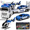 Tacobear 3 in 1 Polizia Trasportatore con Elicottero e Auto-Camion Giocattolo grande per bambini 2-6 anni