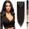 SEGO Extension Clip Capelli Veri 8 Fasce Singole - 100% Remy Human Hair Lisci Lunghi Parrucca Donna 50 cm (70 g) #1B Nero Naturale