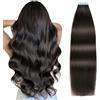 SUYYA Extension Capelli Veri Biadesivo Capelli Umani Extension Biadesive Capelli Veri Lisci Remy Tape in Hair Extensions Capelli Dritto Setosi 28 Pollice 70 cm 20pcs 60g #1B Nero Naturale