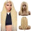 Creuost 4X1 T-Part Lace Front Human Hair Wig Parrucca Donna Capelli Veri Umani Curly Human Hair Wig Brazilian Virgin Hair With Baby Hair #613 Blonde Color 28 Pollice