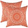 TreeWool - Confezione da 2 - Federe per Cuscini Decorativi con Accenti di Mandala in Cotone (Arancione, 55 x 55 cm)