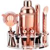 Lebarstor Set Shaker Cocktail con Supporto, Kit Cocktail in Acciaio INOX con 12 pezzi di accessori da bar, 750ML Dosatore Cocktail Set per Home Bar Party Wedding, Kit Barman Regali per Papà uomini (Oro Rosa)
