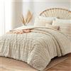 Lanqinglv Biancheria da letto beige 200 x 200 cm boho trapuntato squisito ricamo geometrico shabby chic vintage matrimoniale copripiumino con cerniera e 2 federe 80 x 80 cm