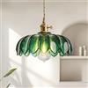 zhxinashu Lampada a Sospensione Verde Vetro, Lampadario Cucina Moderno | Lampada da Soffitto con Motivo Floreale in Vetro, Lampadina E27 Non Inclusa, Lampadario Verde per Camera da Letto e Soggiorno