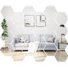 gaoduanluoluo 24 Pezzi Specchio Adesivo da Parete, Acrilico Esagonale Specchio da Porta, Specchi Decorativi per Casa Decorazione, Soggiorno, Corridoio, Bagno, Camera da Letto (Argento)