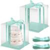 Kayuneed 2 contenitori trasparenti per torte da 8 pollici con coperchio, scatola per torte a doppio strato, con base e nastro, scatola regalo trasparente per compleanno, dessert