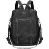 Leathario Zaino Donna in Pelle Vegana Impermeabile Antifurto,Borsa Elegante 3-in-1,Zaino da Lavoro, Viaggio e Uso Quotidiano(Nero Opaco)