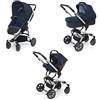 Foppapedretti Trio Supertres I-Size, Sistema Modulare Combinato per Bambini, Navicella Passeggino e Seggiolino auto I-Size, Maniglione e Poggiagambe Regolabili, conforme ECE R129, Navy