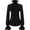 MNRIUOCII Camicia da donna medievale, stile vittoriano, vintage, a maniche lunghe, con volant, stile gotico, steampunk, rinascimentale, camicia con colletto alto, scollo alto, costume da pirata,