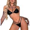 Generic Completino Donna Sexy Hot Sexydonna Hot Aperto Costume da spogliarello in Pelle PU da Donna Lingerie da Donna Sexy a Due Pezzi Completino Sexydonna Hot Completi Sexy Donna (Black, M)