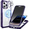 seacosmo Cover per iPhone 14 Pro Privacy Magnetica, Compatibile con Magsafe, Antispy Schermo Integrata in Vetro Temperato, Protezione Fotocamera, Custodia 360 Gradi Antishock Fronte Retro - Viola