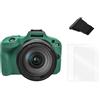 VOVMOEYA Custodia per fotocamera EOS R100, custodia protettiva in silicone compatibile con Canon EOS R100 [verde], pellicola protettiva per Canon R100 [2 confezioni], copertura per slitta a contatto caldo per