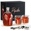 PIPITA Galaxy - Set di decanter per whisky da uomo, 963,9 g, con due bicchieri, set di decanter in vetro senza piombo fatto a mano con design unico a casco, regalo di anniversario, compleanno, accessori per
