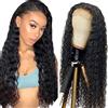 Creuost 4X1 Lace Front Human Hair Wig Parrucca Donna Capelli Veri Umani Glueless Brazilian Virgin Hair Pre Plucked Natural Hairline #1B Natural Color Water Wave Human Hair Wig 22 Pollice