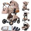 YAZOCO Passeggino Trio 3 in 1 Carrozzina Ovetto Pieghevole Set Viaggi Passeggino Neonato Sedili Parapiedi Zanzariere Carrozzina Multifunzionale (4 Khaki)